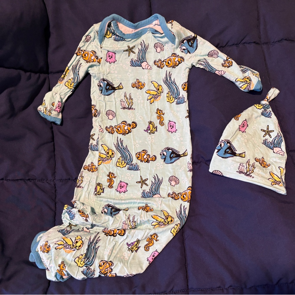 Little Sleepies Nemo Newborn Knotted Gown and Infant Beanie